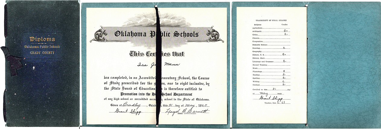 Ira J Mann's Diploma, Class of 1940